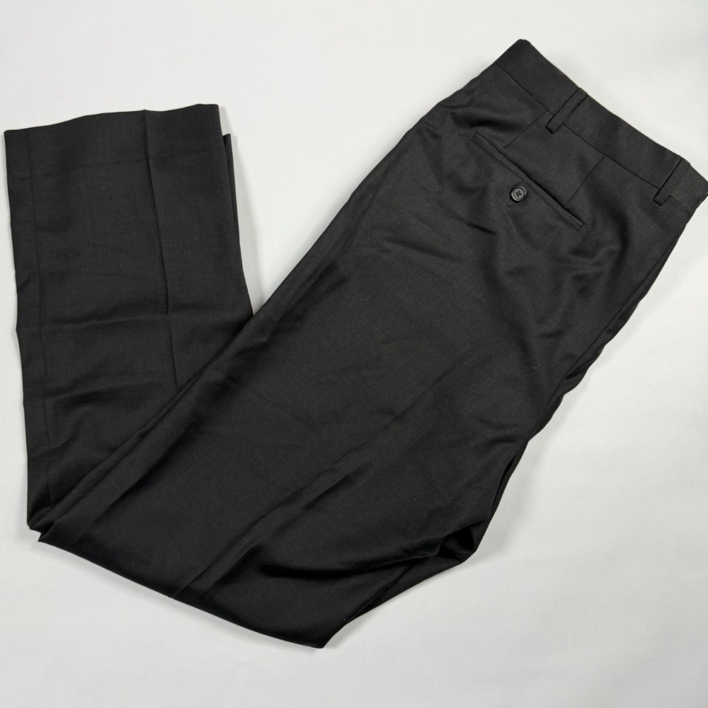 Santorelli Italy Romeo Virgin Wool Dress Pants Blk Char Grey 38x33 Straight Fit